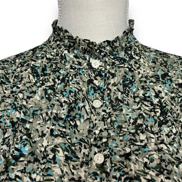 LOFT Petite Button-Up Olive and Black High Collar Blouse Size XSP - Picture 2 of 8